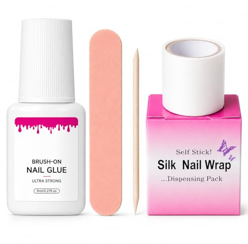 Nail Repair Kit - Broken Natural Nails Kit with Silk Nail Wrap, Brush-On Nail Glue, Nail File & Stick, Cracked Split Nail Fix Set for At Home Manicure DIY Nail Care