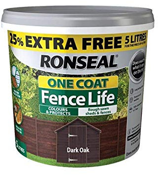 Ronseal RSLFLDON4LAV One Coat Fence Life Dark Oak New 4 Litre +25%