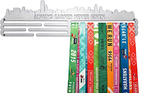 United Medals CITY Medaillenhalter Running Laufen Sport für 48 Medaillen Aufbewahrung - Läufer, Sportler Geschenk Marathon Zubehör - Medal Holder Hanger Display Rack - gebürsteter Edelstahl