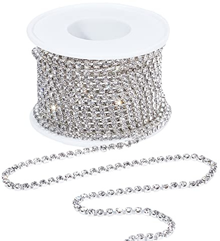 PandaHall 10 Yards Kristall Strass Close Cup Ketten Silber Farbe überzogene Messing Strass Kette 2.6mm Trimmen Perlen Kette Rolle mit Spule für DIY Kunst Handwerk Kleidung Hochzeit Party Dekoration