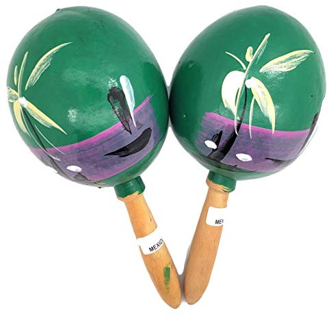 8 Hand Made Genuine Mexican Real Wooden Maracas (Pack of 2) (Green)