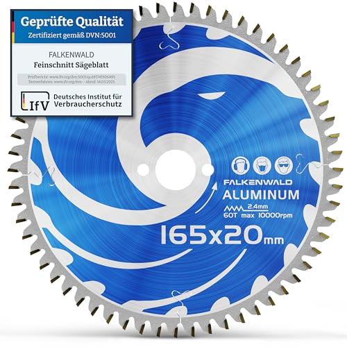 FALKENWALD ® Sägeblatt 165x20 mm ideal für Aluminium - Kreissägeblatt 165x20 für feine Schnitte in Aluminium- Kompatibel mit Makita Sägeblatt 165x20 und Bosch Kreissägeblatt 165 x 20