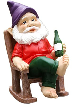 Nain de Jardin Amusant | Statue d'extérieur Amusante sur Chaise à Bascule | Figurines en résine pour intérieur et extérieur pour décoration de Maison, Cour, Cadeaux d'anniversaire
