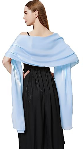 chuangminghangqi Damen Elegante Schal Sommer Einfarbig Satin Stola Silk Feel Long Kopftuch für Abendkleid Party Hochzeit Braut Brautjungfer Frauen Geschenk(Hellblau)