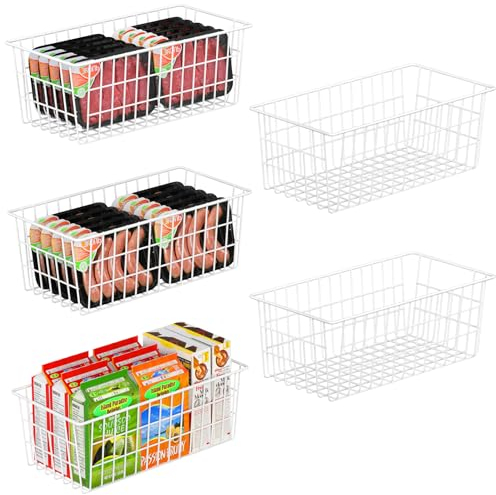 Orgneas Freezer Organizer Bins, 5 Packs Metal Universal Bins for Chest Freezer Upright Freezer Storage Containers, White