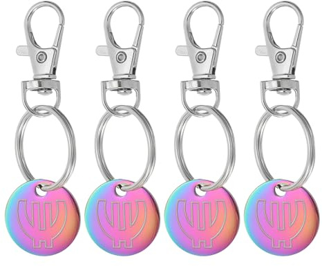 PATIKIL Shopping Trolley Token Key Ring, 4 Pack Stainless Steel Grocery Cart Remover Coin Keychains Unlock Release Key for Meters, Change, Multicolor