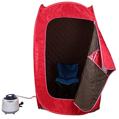 Supfine Mini sauna a vapore, sauna a casa con telecomando, cabina termica con timer e temperatura regolabile, sauna portatile (2 l, rosso)