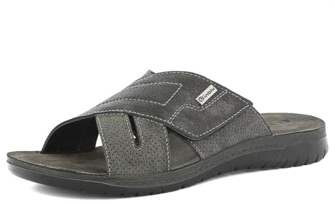 inblu Homme Ciabatte Uomo Con Incrocio E Chiusura A Strappo, Plantare in Vera Pelle Mule, Noir, 45 EU
