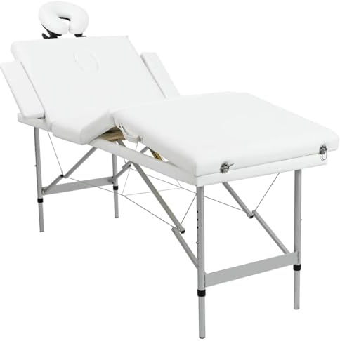 Emmtore Mesa Camilla de Masaje de Aluminio Plegable de 4 cuerpos Blanco Crema