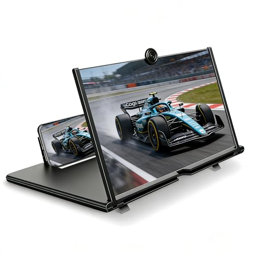 Konstreet for Mobile Phone Screen Magnifier, Screen Amplifier 3D HD Screen Projector with Foldable Stand, for Watching Movies, Games and Read, Compatible with All Phones (Black, 16 Inches)