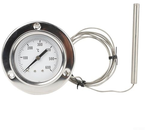 HanOaki Ofenthermometer mit Edelstahlsonde 0–600 ℃ für Küche und Industrie, 1,5 m Kabel, 100 mm Sensor, keine Batterie erforderlich