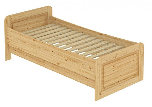 Erst-Holz®Seniorenbett extra hoch 100x220 Einzelbett mit Rollrost Holzbett Massivholz Kiefer 60.42-10-220