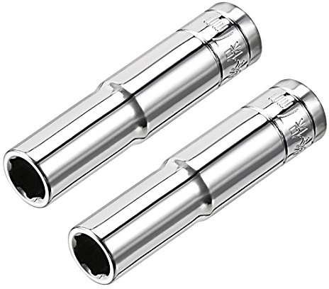 sourcing map 2 Pcs 1/4 Inch Drive 7mm 6-Point Deep Socket, Metric, Cr-V