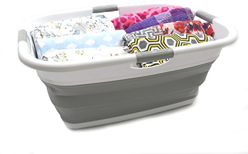SAMMART 49L Wäschekorb, zusammenklappbar, rechteckig, faltbar, Aufbewahrungsbehälter, tragbar, platzsparend, für den Kofferraum, Haustier-Badewanne (Grau),Größe: 64,8 x 48 x 26cm