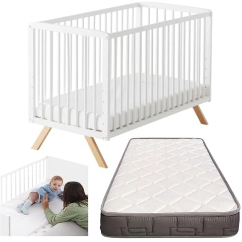 Cuna Bebe con colchon Nuru. Incluye el Kit colecho para unir la Cuna a la Cama con Seguridad y el colchón Top Ventas Morfeo. con normativa Europea CoolDreams