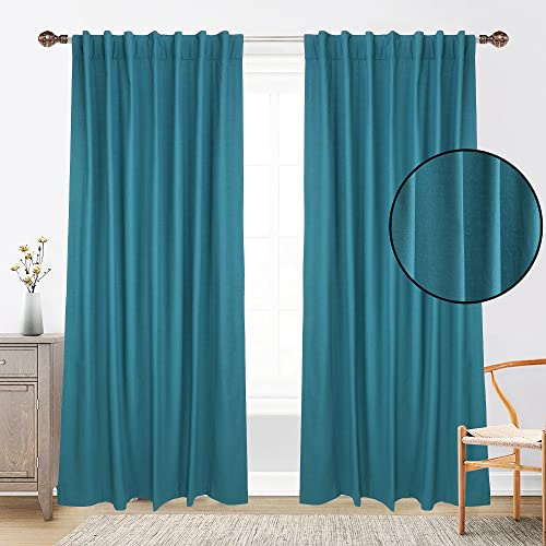 Linen Clubs Set of 2,100% Slub Cotton Duck Curtain Teal,Cotton Duck Reverse Tab Top Window Panels-50x84 inch,Machine washable for easy care