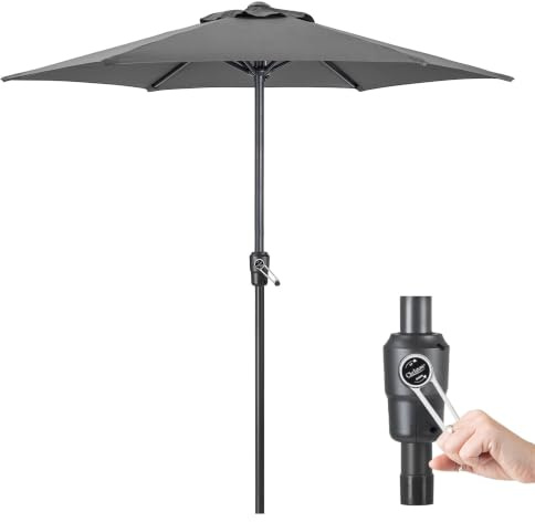 CHRISTOW Garden Parasol, Steel Pole, 2m, Grey