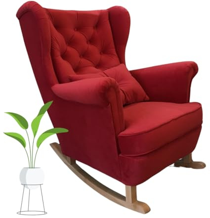 MartHome Schaukelstuhl Wohnzimmer - Relaxsessel, Schwingsessel - Stillstuhl, Schaukelstuhl - Komfortable Sessel für Schwangere Frauen, Velour Schaukelsessel, Relaxstuhl (Rot)