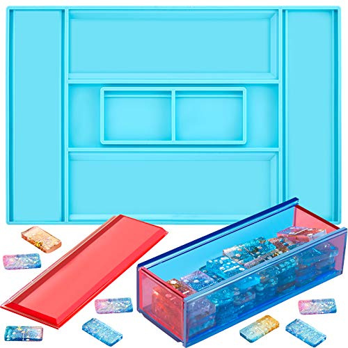 Patelai Dominoes Box Resin Mold Large Rectangle Domino Storage Box with Slide Lid Jewelry Storage Case Silicone Mold Holder Container Epoxy Resin Casting for DIY Crafts Candy Cosmetics Home Decor