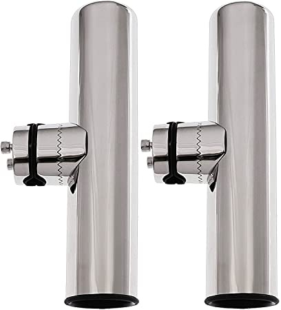 PIMAR Coppia di Portacanne con Morsetto in Acciaio Inox Diametro 25 32 mm Pesca Porta Canna da Barca Supporto Montaggio su Rotaie