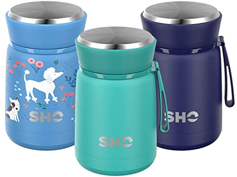 SHO Food Flask - Vacuum Insulated, Double Walled Stainless Steel Food Flask & Food Container - 10 Hours Hot & 20 Hours Cold - 530ml 800ml - BPA Free (Aqua, 530ml)