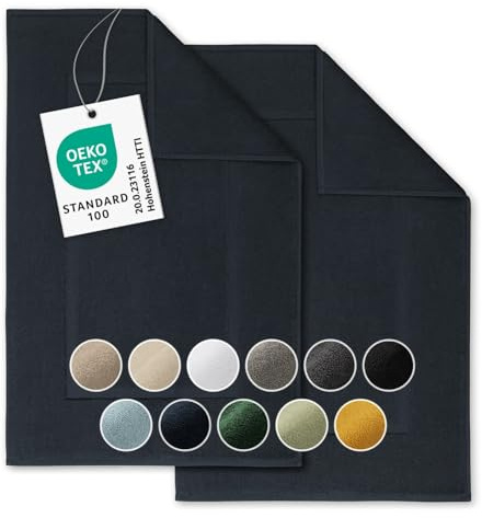Blumtal 2er Set Premium Frottier Badematte - Badeteppich Oeko-TEX® Zertifiziert, waschbarer Badvorleger 50x80cm, saugstark & weich, dunkelblau