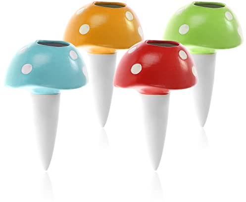com-four® 4x Automatische Bewässerung für Zimmerpflanzen - Wasserspender für Pflanzen - Tonkegel zur Blumen Bewässerung - Hydrospikes (04 Stück - Pilze)
