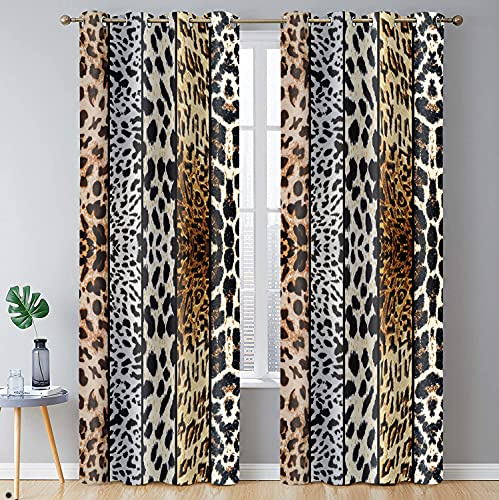 Wild Animal Print Curtains, Leopard Boa Curtains, 52x84inches, 2 Panels | 84inches Long Curtains, Fashion Blackout Drapes, Polyester, Darkening Thermal Insulated with Grommets, Living Room, Bedroom