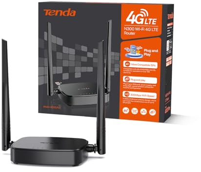 Tenda 4G03 Pro 4G LTE Router, WLAN Router für Nano-SIM-Karten (N300 CAT4, 150 Mbit/s im Download, 300 Mbit/s 2,4GHz) 2*4dBi Antennen, Plug & Play, Fast-Ethernet-Port, App, Router Modus, LED, Schwarz
