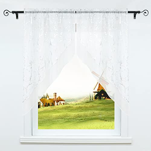 CORLIF Scheibengardinen 2 teilig Vorhang Kleines Fenster mit Tunnelzug Küche Gardinen Transparent Leinenoptik Bistrogardine Wohnzimmer Silber Marmor BxH 80x80 cm 2 Stück