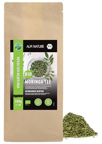 Alpi Nature Moringa BIO Tisane 500g, bio Moringa Feuilles Séchées et Coupées, Thé en Vrac