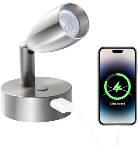 acegoo 12V Leselampe Wohnmobil LED Dimmbar Bett Lampe mit USB-Schnellladegerät, Flexible Spot DC 24V 3200K Wandmontage, für Boot Wohnwagen Camper Van Yacht Innenbeleuchtung(Nickel gebürstetl, 1 Stück)