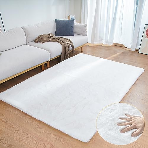 ORINOVA Teppich Wohnzimmer Waschbar Weiß 120x180 cm Kunstfell Flauschiger fellteppich Schlafzimmer Kinderzimmer Bettvorleger Gegend Weich Rechteckig
