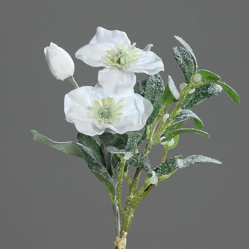 Seidenblumen Roß Christrosen- Mistelbund 34cm geeist DP Kunstzweig künstliche Christrose Mistel Helleborus Kunstblumen