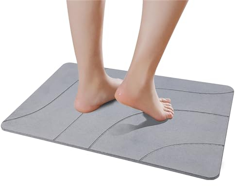 E-RFSEY Diatomite Stone Bath Mat, tappetino da bagno in pietra, antiscivolo, super assorbente, ad asciugatura rapida, naturale, facile da pulire (Grigio)
