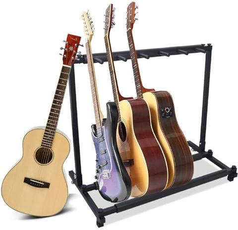 Dekltus Gitarrenständer 5-Fach Multifunktion Gitarrenhalter,Universal Tragbar Gitarrenständerhalter Mehrsitziger Gitarren Display Ständer für Akustik, E-Gitarre, Akustikbass, Gitarrensammler Geschenk