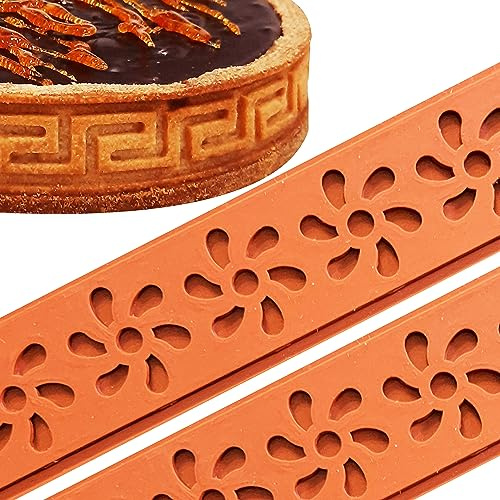 Foralco Decorazioni Torta Compleanno in Silicone – Stampi in Silicone, Strisce Decorative per Crostata, Pan di Spagna o Biscuit - Dolci, Attrezzi Cucina, Set 2 Strisce 53x3 (Fiori)