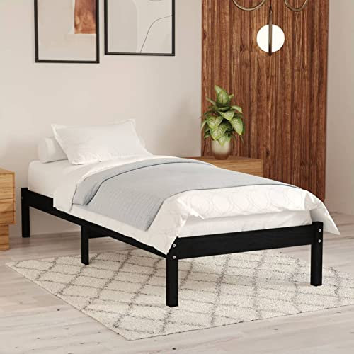 Rantry Massivholzbett ohne Kopfteil Bettgestell Gästebett mit Lattenrost Doppelbett/Einzelbett Einzelbettgestell Bettrahmen Modern Schwarz Kiefer 100x200 cm für Schlafzimmer Gästezimmer