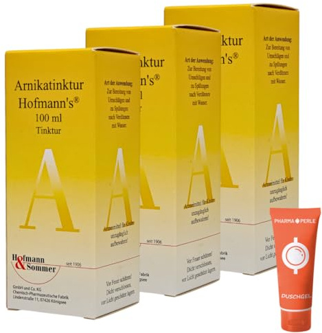 Arnikatinktur Hofmann´s 3x 100ml Tinktur I Pflanzliches Arzneimittel I bei Verletzungen, Prellungen, Verstauchungen, rheumatische Beschwerden I Spar-Set plus Pharma Perle give-away