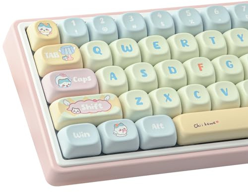 Sunzit PBT-Tastenkappen, ANSI- und ISO-Layout, 129 Tasten, MOA-Profil, Farbstoff-Sublimation, niedliches Design, Tastenkappen-Abzieher, Cherry MX-Schalter kompatibel (104/87/74/61/60)