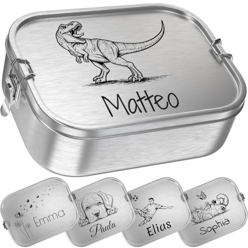 TAKWAY Personalisierte Edelstahl Brotdose mit Namen & Motiv 800ml | Auslaufsicher | Bento Box mit Unterteilung variabel | Jausenbox Brotbox Kindergarten Kita Schule (Personalisiert, 3-Fächer)