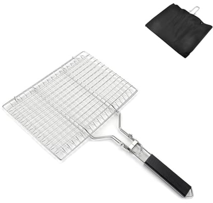 FYUEROPA Edelstahl Faltbarer Grillkorb, Grillgitter mit Klappgriff und Tasche, Fisch Grillkörbe, Tragbares Outdoor Camping BBQ Zubehör