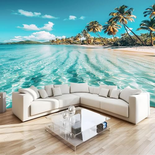 Carta da Parati Camera Letto Vista Sul Mare Della Spiaggia Dell'Oceano 300x210cm Fotomurali Moda Decorazione da Muro Poster Carta da Parati Murale 3D per Soggiorno Ufficio, Multicolore