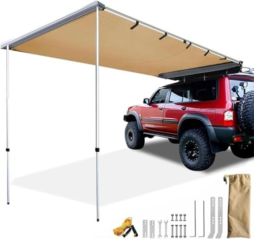Toldo para Coche, Toldo Camper PU3000 mm UV50+ Toldo Lateral Retráctil Resistente a La Intemperie para SUV Camping y Overland con Bolsa de Almacenamiento Impermeable(Size:200x200cm/6.6x6.6ft)