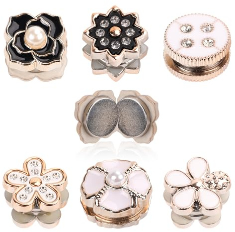 12pcs Magnetic Hijab Pins, Black and White No Snag Hijab Magnets Multipurpose Strong Magnetic Scarf Clip Clasp Buttons Pinless Brooch for Scarves Hats Shirt Collars Shawls Clothing (Style1)