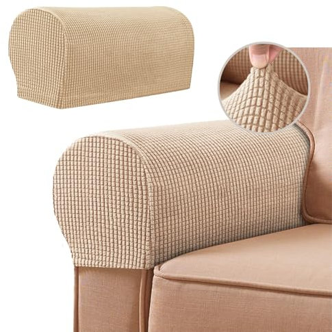 QSZTJJ Armlehnenschoner Sofa, Armlehnenbezüge für Sofa Elastische Universal für Sessel Abdeckung Hussen für Armlehnen von Sofa Couch Abnehmbar für Möbel (Khaki,2PCS)