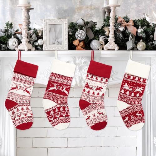 BOFUNX 4pcs Calcetines Navidad Chimenea Medias Navideñas Botas Bolsillos de Colgantes Adornos Navideños Bolsas Regalos Decoración de Fiesta Navidad para Colgar y Llenar