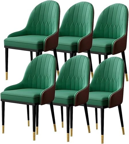 Set mit 6 modernen gepolsterten Küchen- und Esszimmerstühlen mit weichem PU-Lederbezug, Kissen und Metallbeinen, Grün