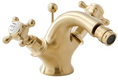 Milano Elizabeth Mono Bidet Mixer Tap Crosshead Handles - Brushed Brass