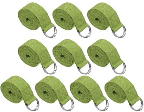 PATIKIL Yoga Strap for Stretching 6 Feet, 10Pcs Cotton Yoga Belt with Adjustable Metal D-Ring Buckle Stretch Bands for Fitness Pilates, Dark Green
